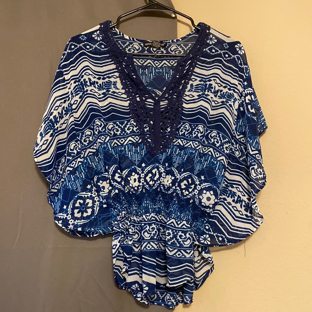 Blue and White American Dream Top